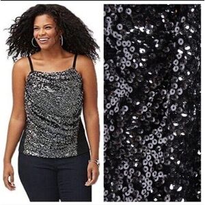 Black Silver Draped Sequin Embellished Bustier 28 Lane Bryant Tank Top